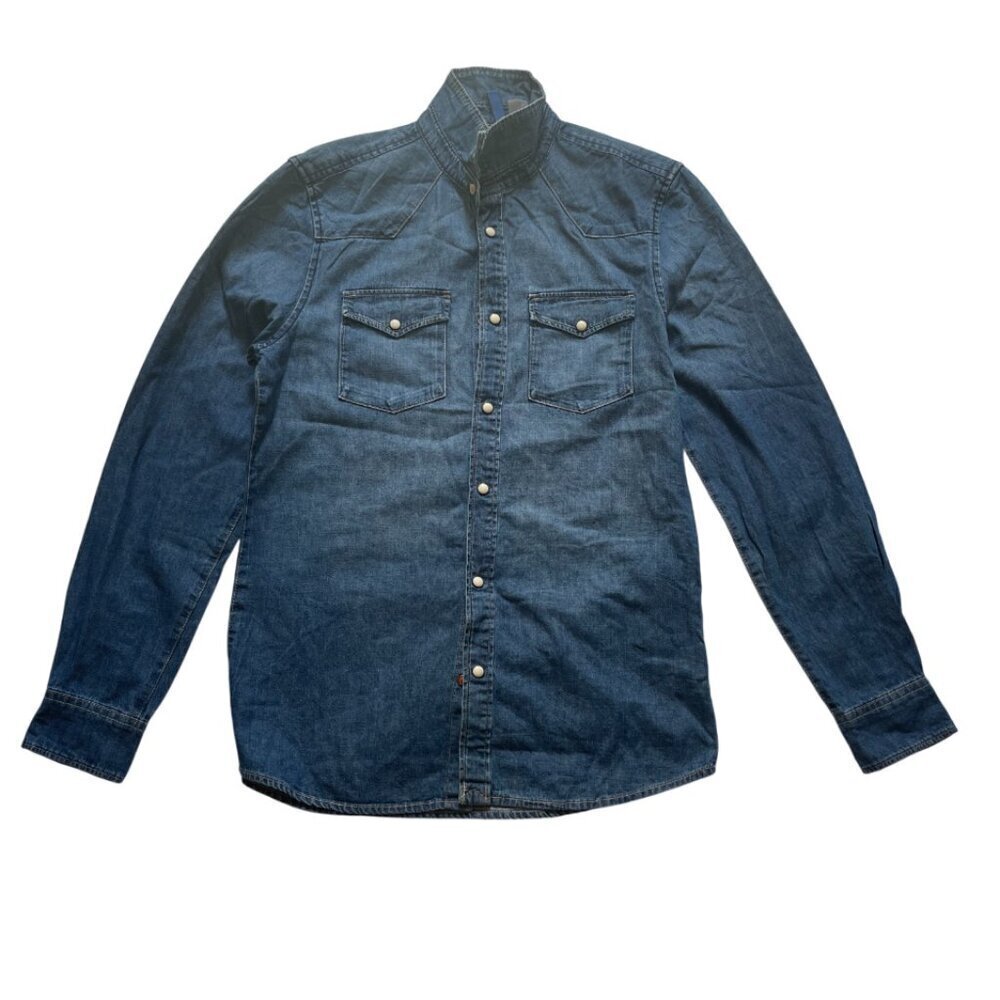 H&M Women's S Blue Denim Button Down Shirt Long Sleeve Chambray.